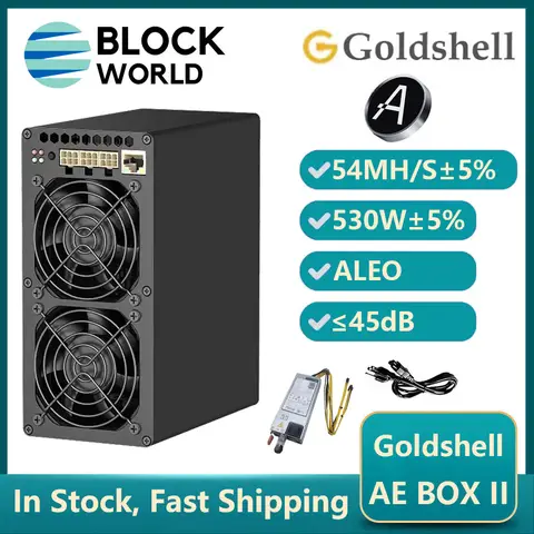New Goldshell AE BOX II 54Mh/s 530W Aleo Coin Miner With PSU ASIC Aleo Miner Low Noise Goldshell ALEO AE BOX 2 ALEO Mining