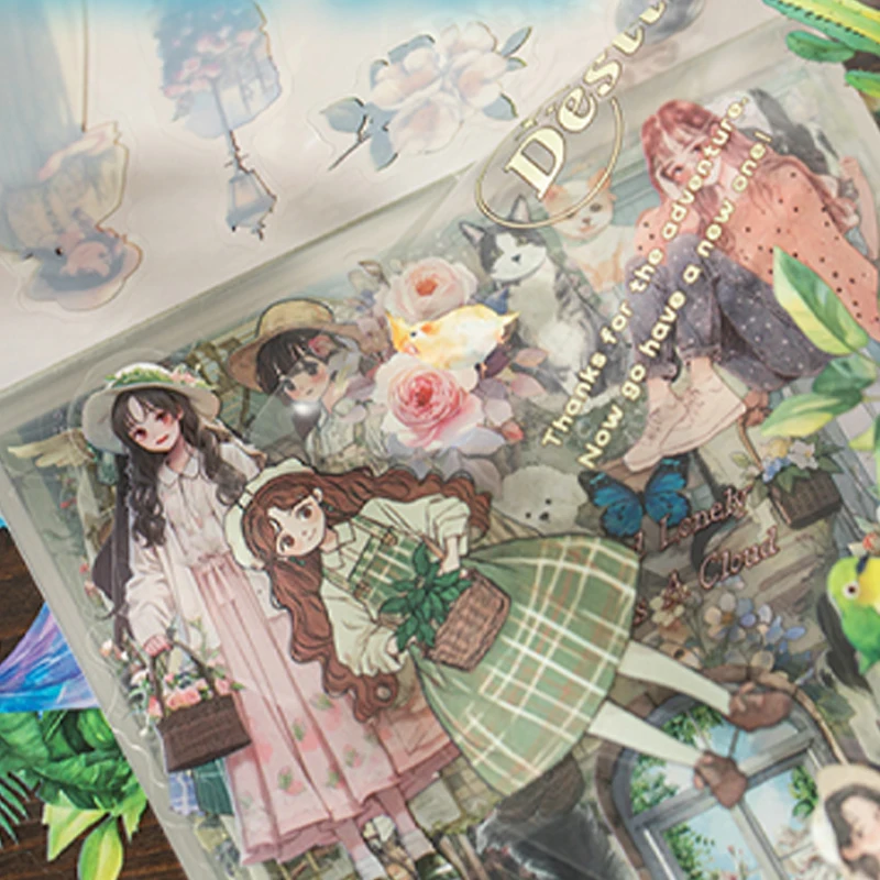 Mr Paper 20Pcs/book Collage Pieces PET Light Vintage Double Translucent Sticker Book Creative Stationery Stickers DIY Handbook