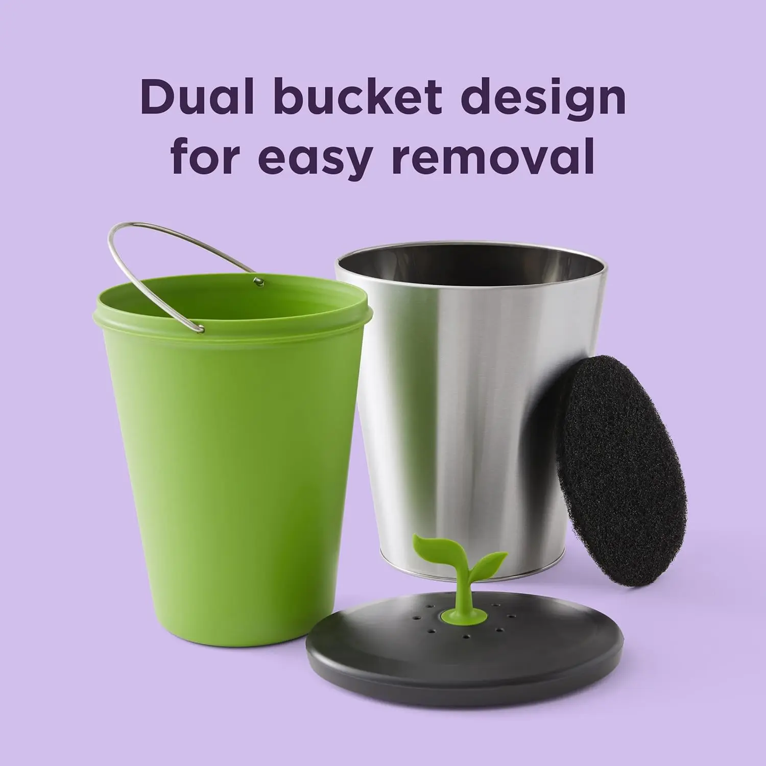 صندوق سماد على سطح الطاولة من الفولاذ المقاوم للصدأ، 3.3 لتر مع فلتر ممتص للرائحة وتصميم سهل التنظيف