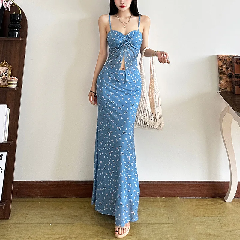 

Spring 2025 Cross-Border Sle Women's Sweet Versatile Fre Floral Long Vest Skirt f-length Skirt Thin Knitted Fabric