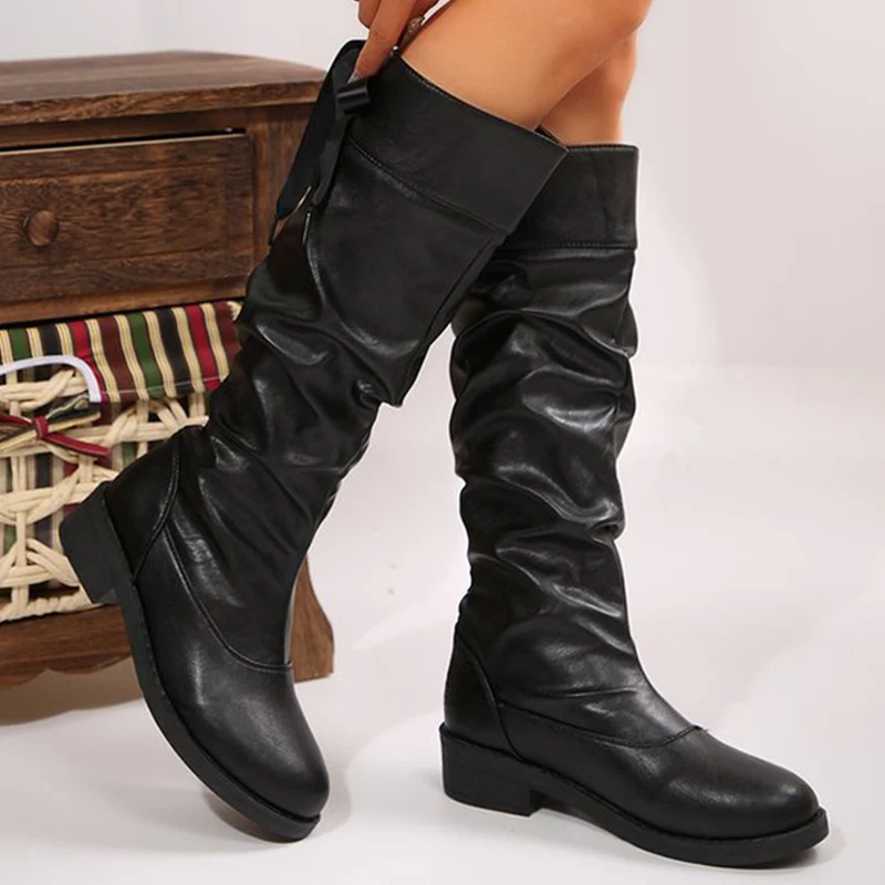 

Модные женские ботинки до середины икры со шнуровкой, женские высокие сапоги Keen на толстом каблуке и платформе, новинка 2025 года, женские ботинки из искусственной кожи с круглым носком