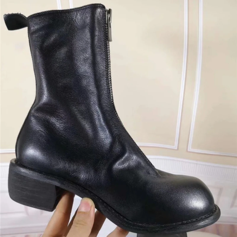 New Fashion Women Knight Boots Genuine Leather Zipper Ankle Model Boots Luxury Vintage Chelsea Boots Botines Ladies Shoes