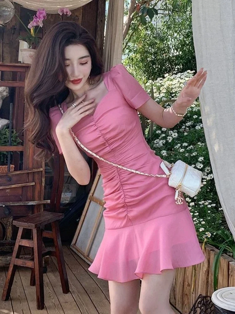 Women's Dresses Tight Female Dress Short Mini Bodycon Sleeve Pink Corset Hot Clothing Aesthetic Kpop on Promotion Beach Retro