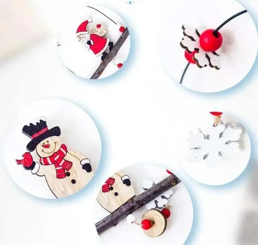 Christmas Series Style Metal Wood Lantern Shape Hanging Decor Christmas Tree Standing Santa Claus Door Pendant Party Supplies