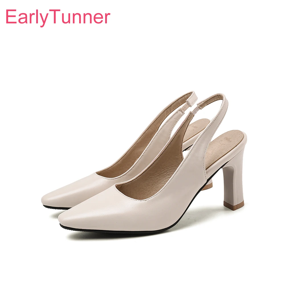 Summer Brand New Comfortable Beige Yellow Women Nude Sandals High Heel Lady Slingback Shoes Plus Big Small Size 32 10 43 46