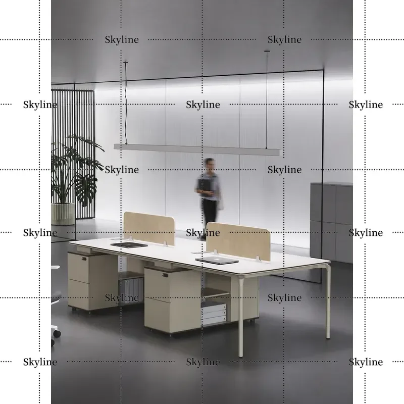 Modern Office Desk and Chair Combination with Screen Partition for 2 4 or 6 People Simple Staff Workstation Table