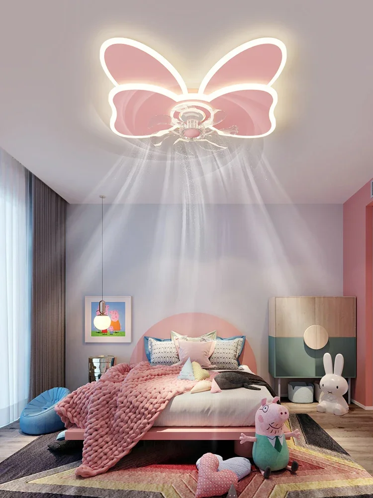 Children's Room Fan Light Nordic Children's Fun Bow Light Girl's Room Shake Head Silent Electric Fan LED Light Ceiling Light220V