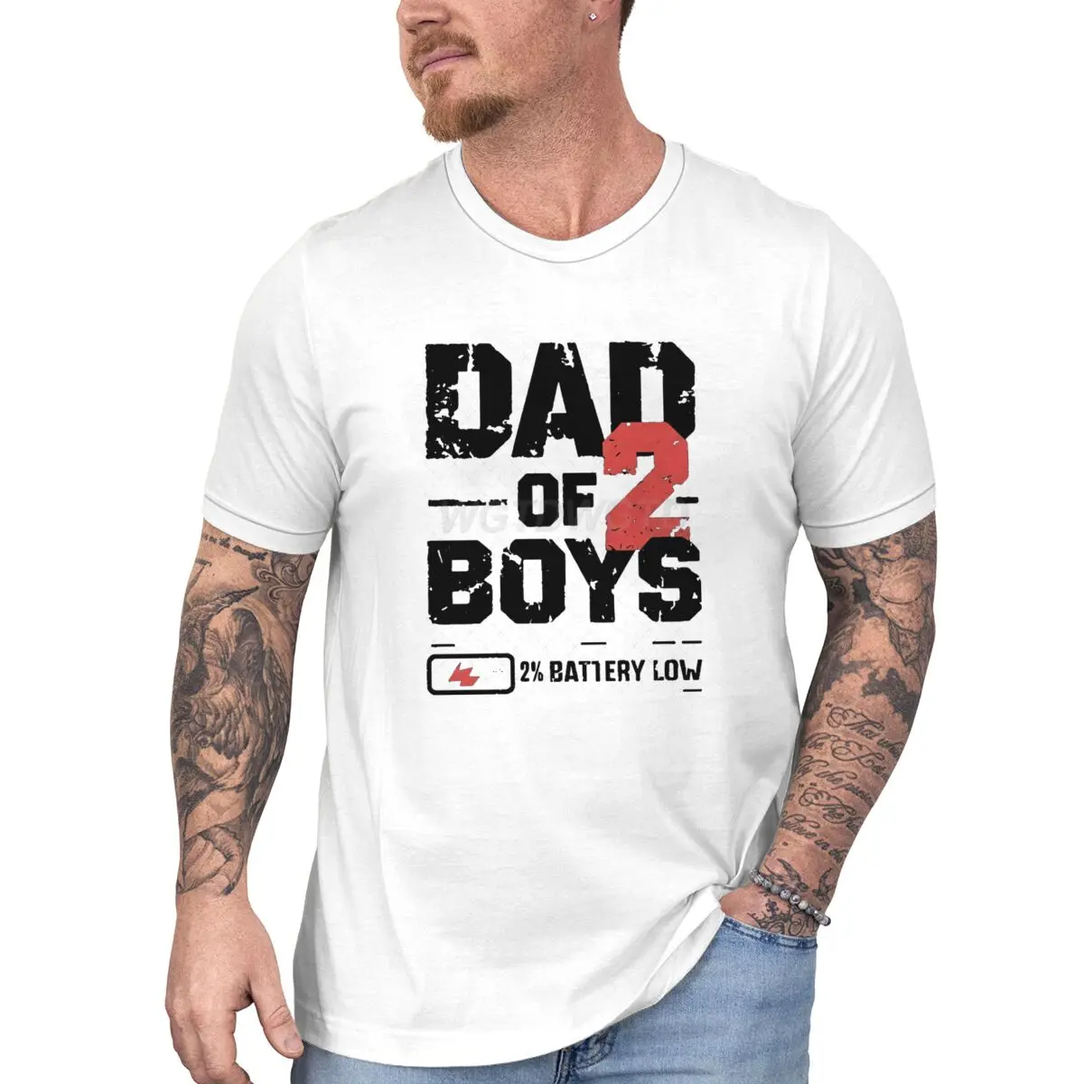 Fun Dad of 2 Boys Printed Men T-Shirt Harajuku T Shirts Battery Low Casual Fashion Tees Clothes Vintage Father's Day Tee