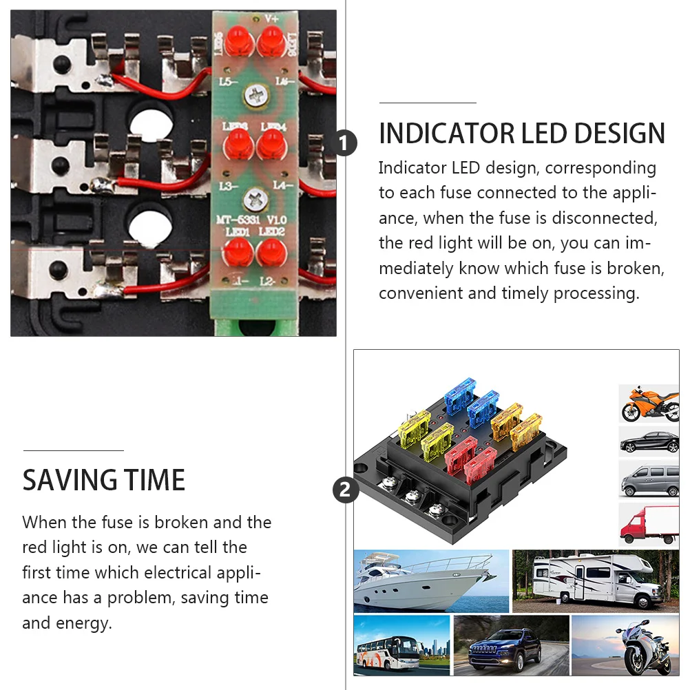 

6 Fuse Box Terminal Block Led Warning Light For Car Boat Motorhome Marine 6 Ways Fuse Box Holder Automotive Car Parts