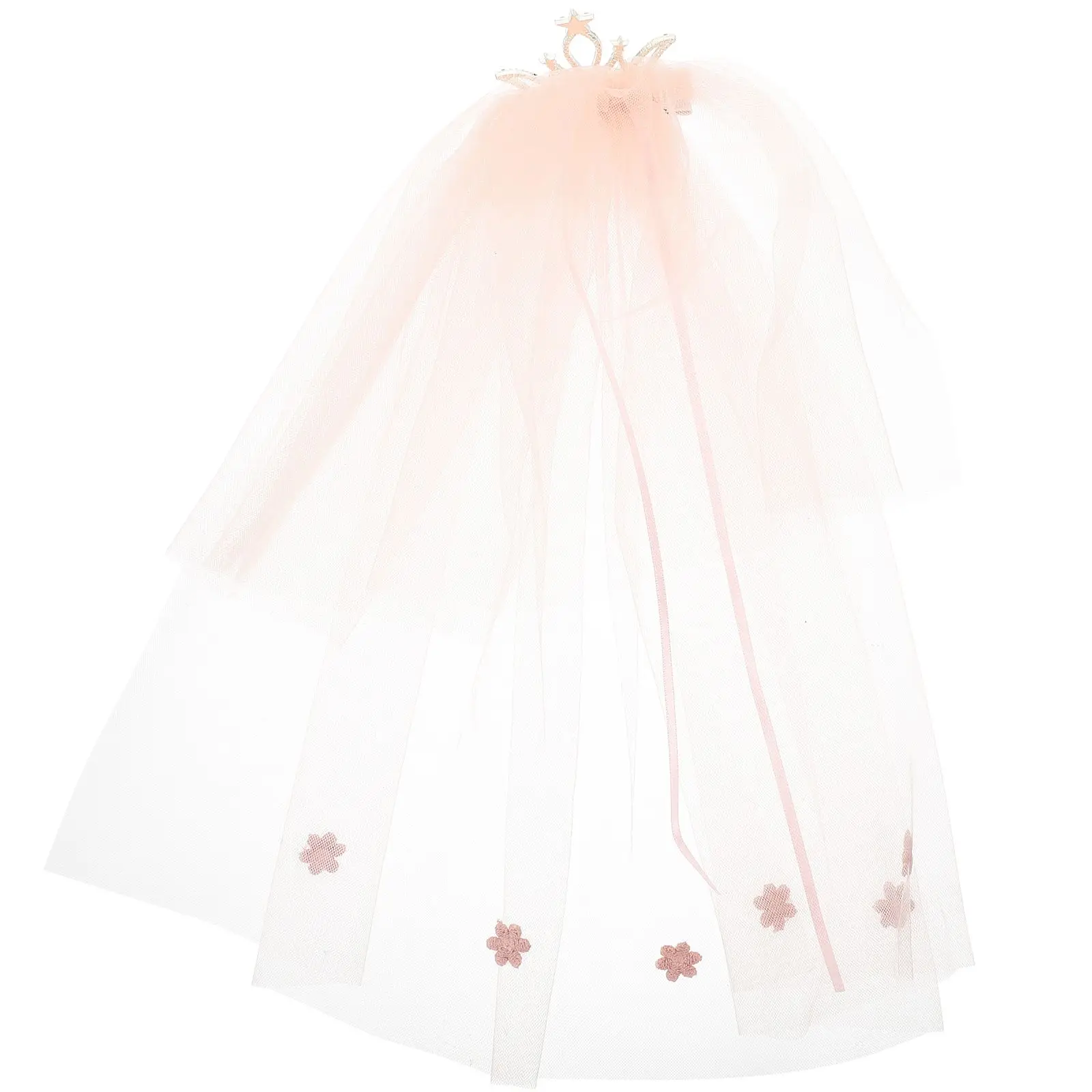 Crown Veil Kids Photography Masquerade Child Hair Comb Pink Rhinestone Durable Wear Easy Fixed Top Head Cosplay Party Wedding