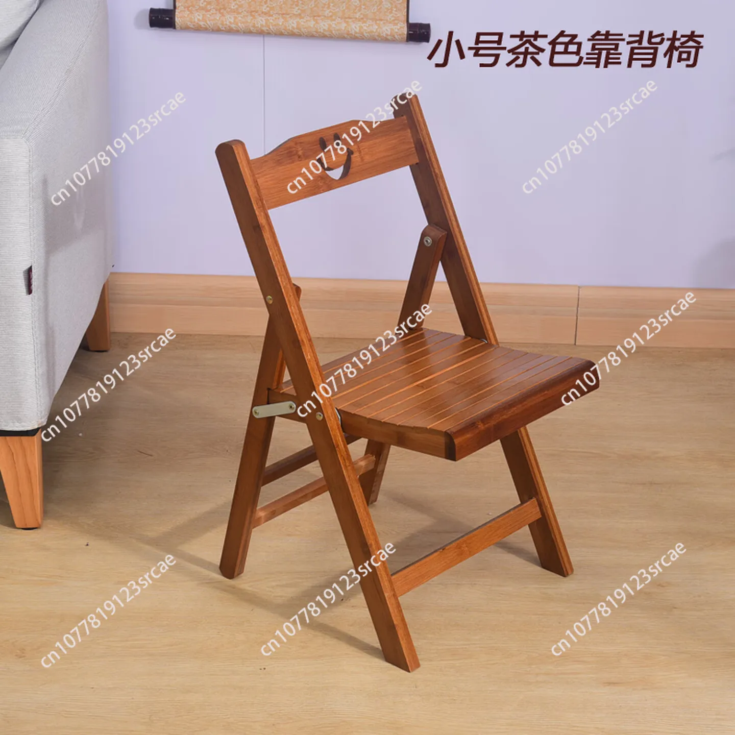 Nanzhu solid wood folding stool portable small chair, thickened brown folding backrest stool
