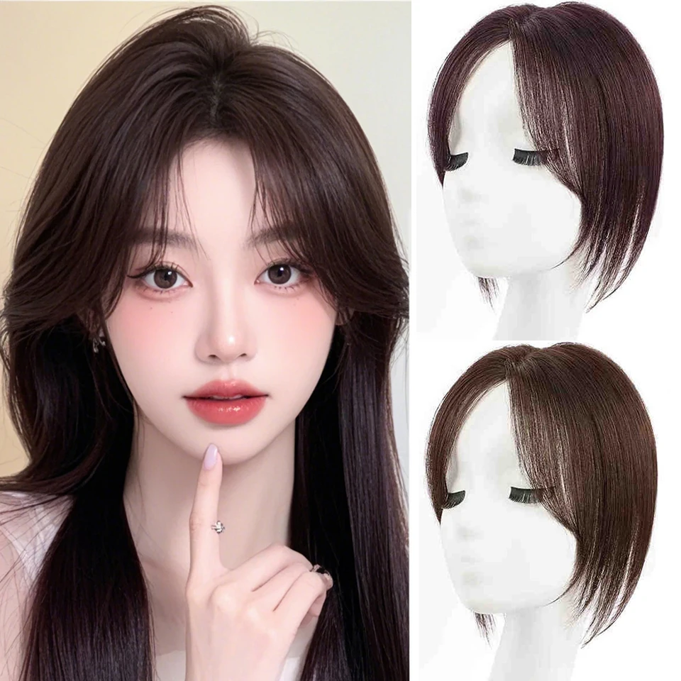 

BeautyEnter Synthetic wig Fluffy Three-card T-shaped Bangs Hair Patch Natural Invisible False Bangs Cover White Hair