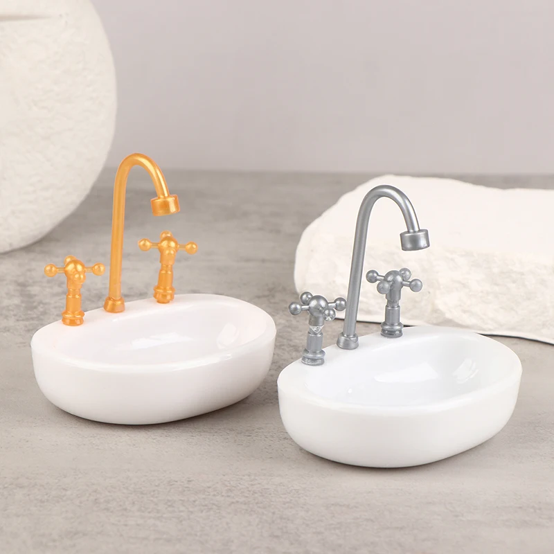 Dollhouse Bathroom Sink 1:12 Miniature Wash Basin Bathroom Sink Model Simulation Accessory for Dollhouse Furniture Toys