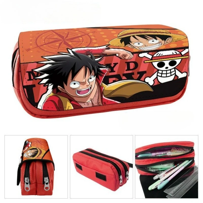 

One Piece Stationery Box Luffy Zoro Cartoon Anime Figure Large Capacity Zipper Pen Bag Student Waterproof Pencil Stationery Box