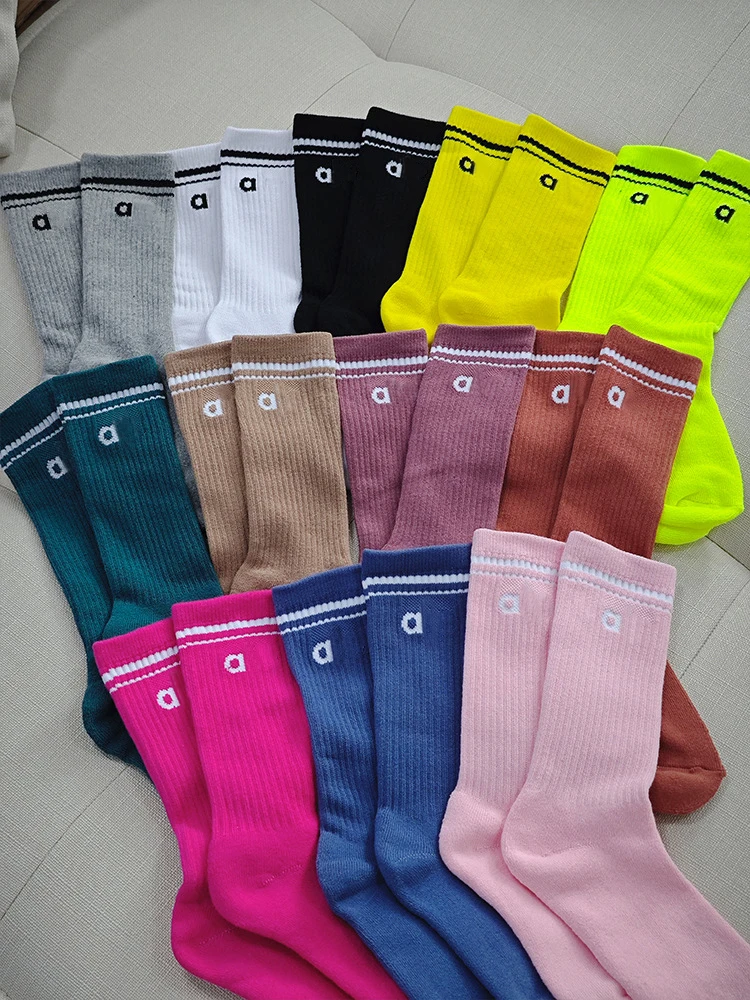 AL Cotton Sports Socks Unisex Middle Tube Solid Color Socks Pilates Fitness Four Seasons Casual Sock