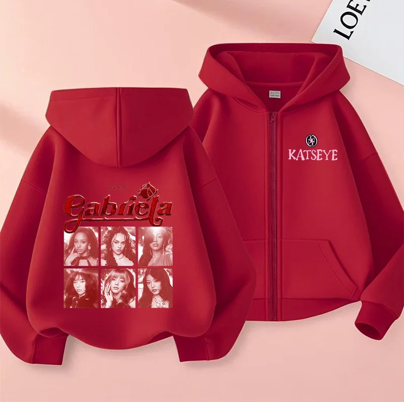 Kids Zip Up Sweatshirts Kpop Katseye Print Hoodie Children Clothes Kids Casual Tops Girl Boy Sweatshirt Zipper Hoody Streetwear