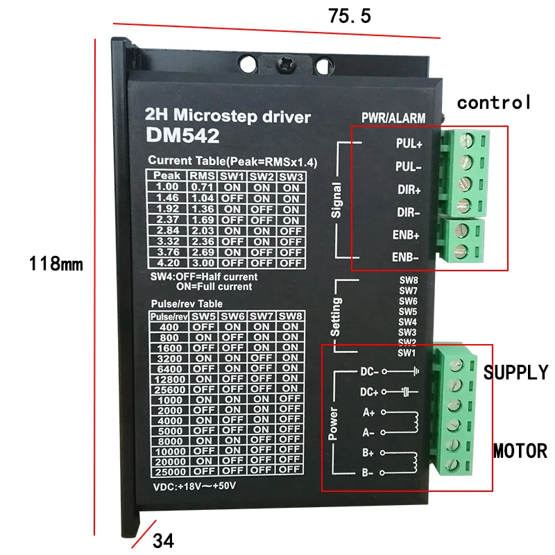 57 86 خطوة سائق المحرك DM542 DSP الرقمية تيار مستمر محرك متدرج سائق عدة ل Nema 23 محرك متدرج مجموعة