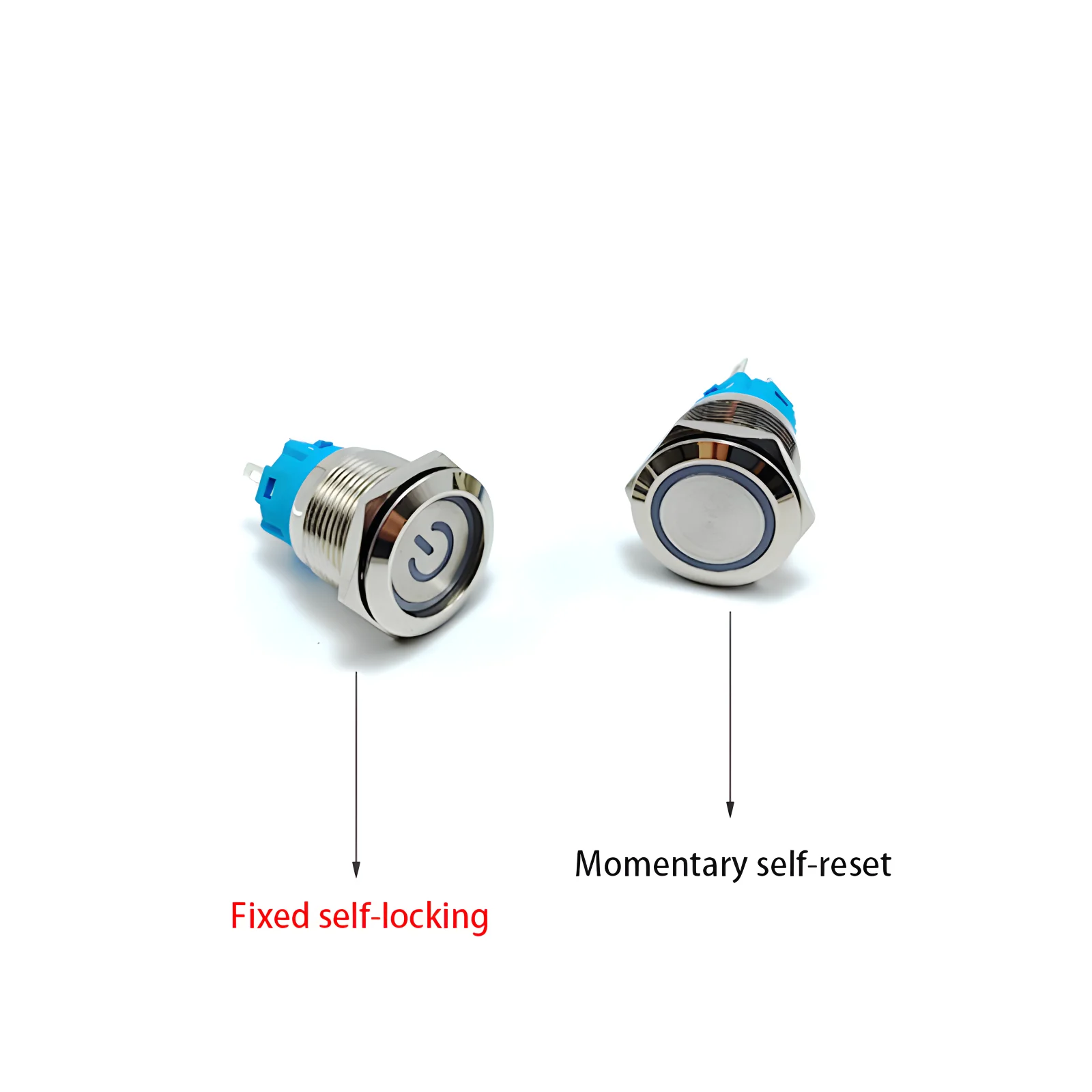 금속 푸시 단추 스위치 플랫 헤드 LED 라이트 레드, Yeollw 블루 그린 화이트, 1NO1NC, 3V, 12V, 24V, 220V, 12mm, 16mm, 19mm, 22mm