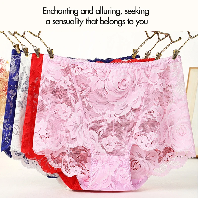 3pcs Sexy Lace Panties Women\'s Underpants Solid Color Large Size High waist Briefs Breathable Lift buttocks Female Underwear