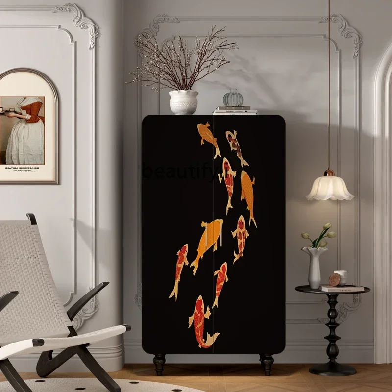 ss8350 Italian solid wood wardrobe living room entrance storage bedroom cloakroom hanging wardrobe storage cabinet