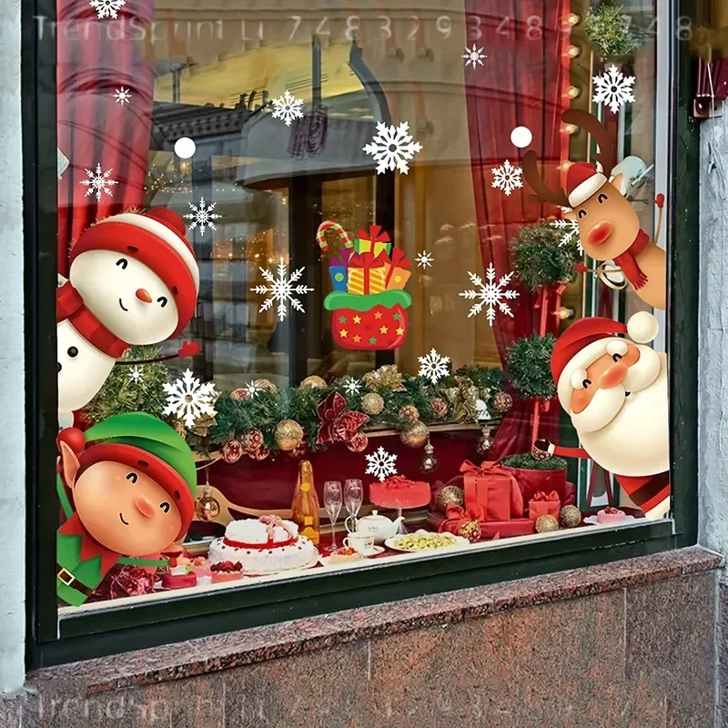 82 Pcs Christmas Window Clings Stickers Santa Reindeer Snowman Snowflake Double‑Sided PVC Decals No Residue Removable Glass Stickers For Xmas Holiday Home Party Decoration