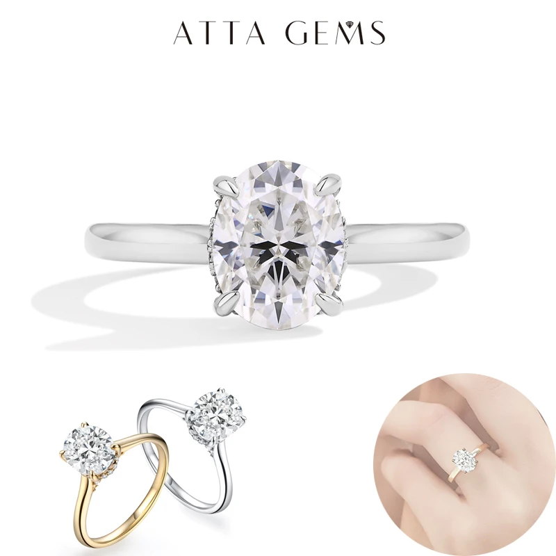 

ATTAGEMS Classical Moissanite Ring for Women 2.0CT DVVS1 Oval Cut 9*7mm S925 Sterling Silver Band for Engagement Wedding Jewelry