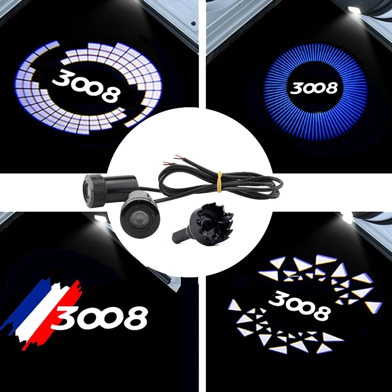 LED Car Welcome Ambiance Light Collision Avoidance Courtesy Lamp for Peugeot 3008 Logo Emblem Car Door Decor Auto Accessories