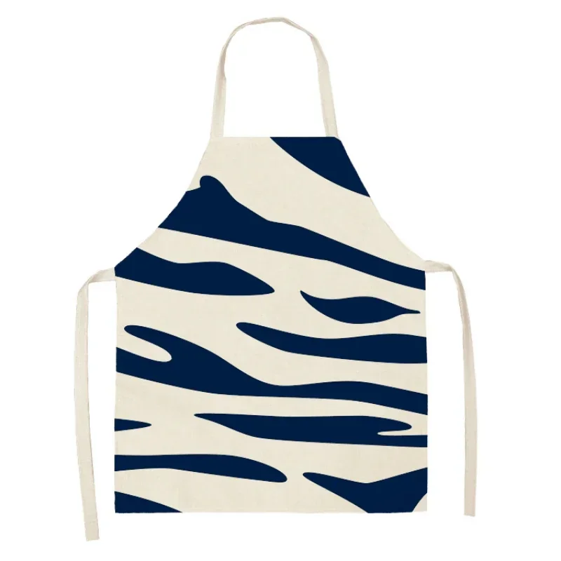 1Pcs Granatowy Geometryczny Wzór Fartuchy Kuchenne Bez Rękawów Bawełniane Lniane Śliniaki 53 * 65cm Gospodarstwo Domowe Kobiety Czyszczenie фартук Delantal