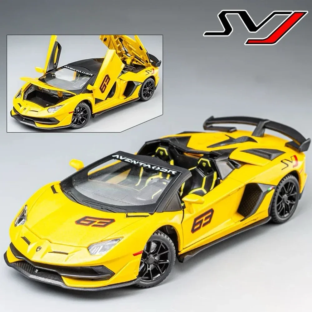 1:24 Aventador SVJ63 Revuelto Toy Car Model Alloy Diecast Sound Light Pull Back Doors Opened Vehicles Models Toys Collection
