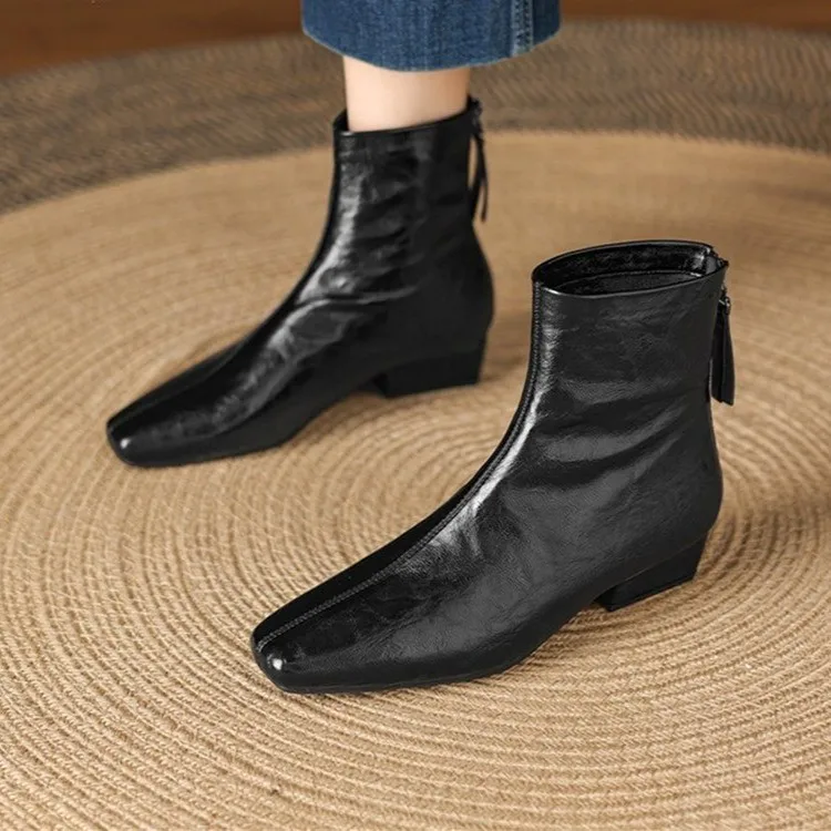 Schwarze Lederstiefel 2026 Neue Schlanke Kurze Stiefel für Damen Sommer Damenstiefel