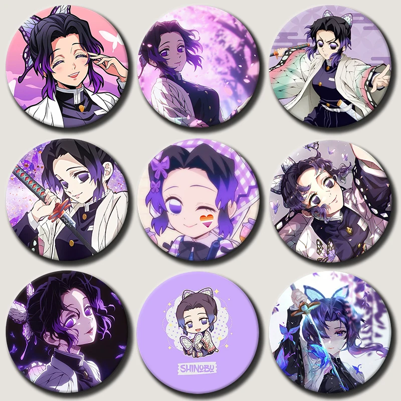 

58mm Anime Character Kochou Shinobu Soft Button Pin Demon Cartoon Brooch Creative Badge for Backpack Clothes Decoration Gift