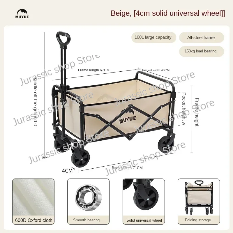 

Collapsible Trolley Garden Beach Cart Utility Outdoor Camping Eavy Duty Wagon 4 Wheels Black