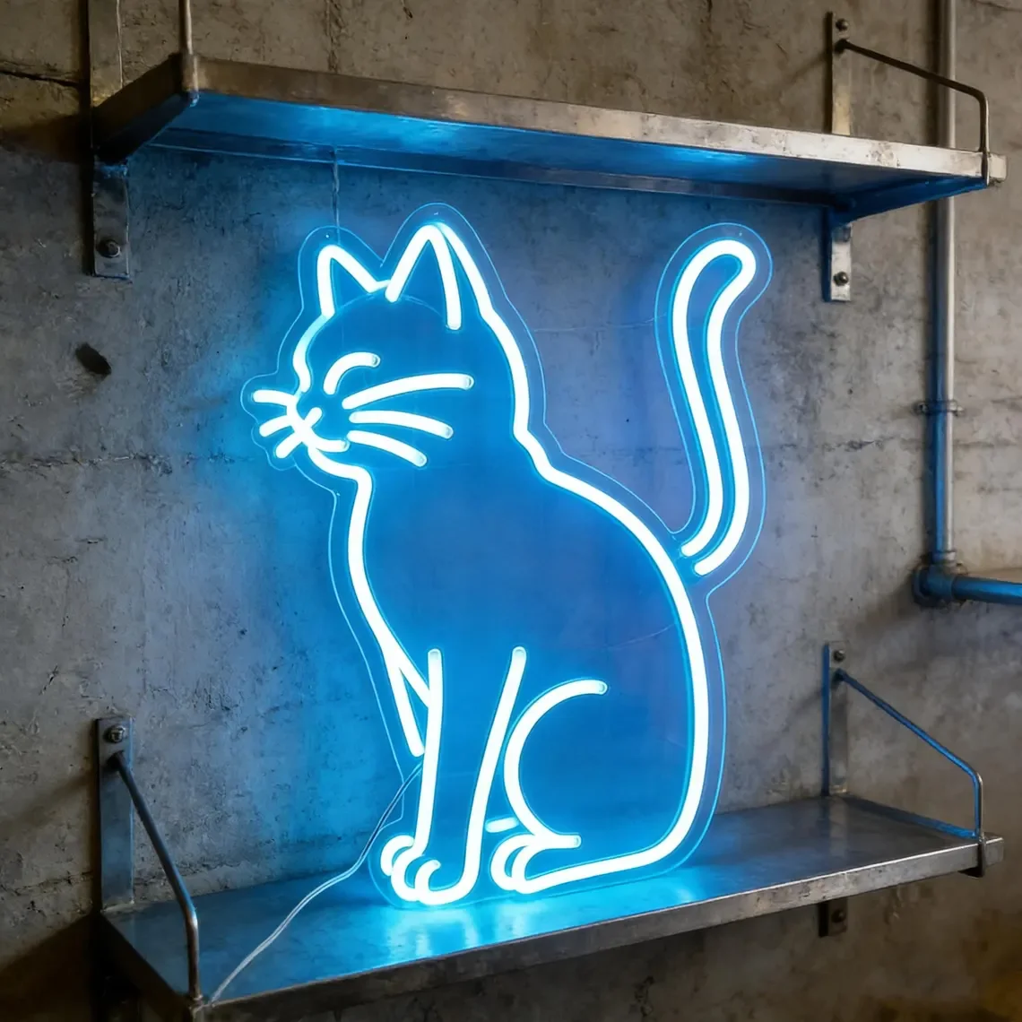 Cute Sitting Cat Neon Sign Ice Blue Cat Neon Cat Club Bar Bedroom Wall Art Gift for Cat Owners Big Size