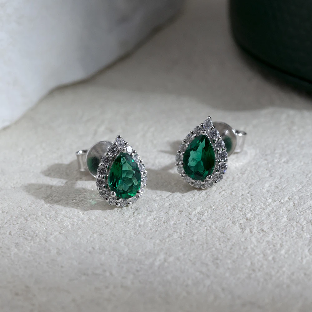 

Earring Women Jewelry Lab Grown Pear Shape Emerald Gemstone Classic S925 Silver Women Birthday Gift Classic Earring Stud