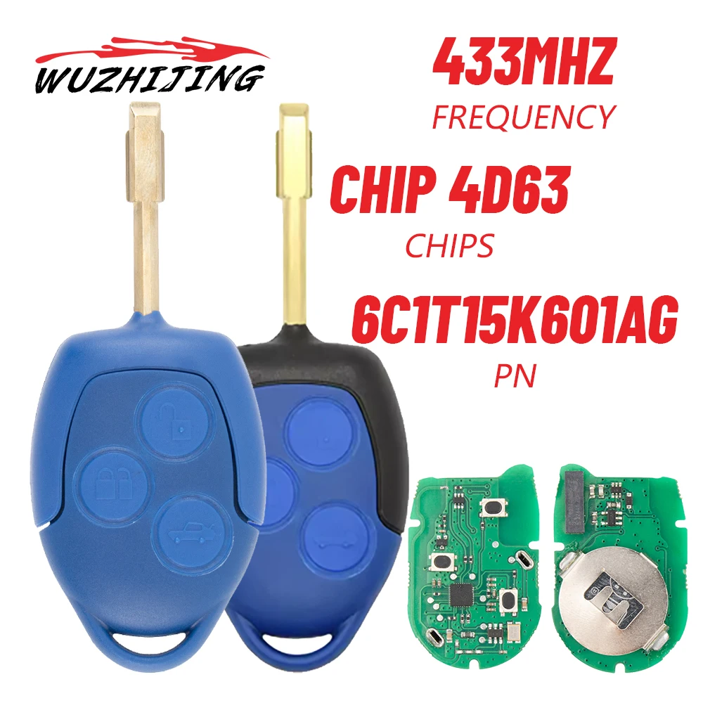 

WZJ Car Remote Control Key For Ford Transit MK7 WM VM 2006-2014 P/N:6C1T15K601AG 4D63 Chip 433MHz Stable High Quality