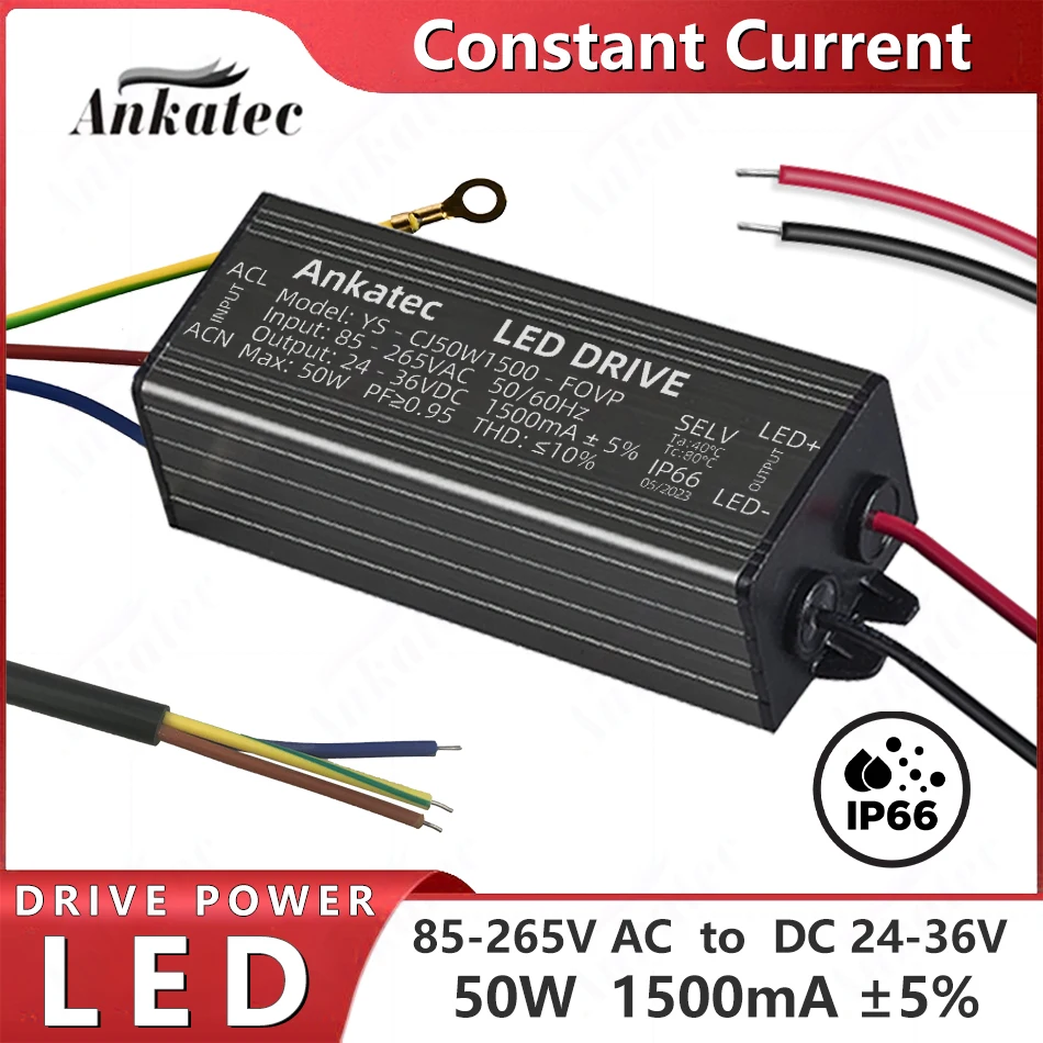 Transformator oświetleniowy LED 85-265 V AC na DC 24-36 V 1500 mA maks. 50 W aluminium IP66 wodoodporny zasilacz stałoprądowy