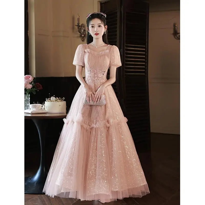 Sweet Short Evening Dresses With Puff Sleeve Classic Lace Applique Tulle Robe De Soiree Elegant Simple Vestidos Customized