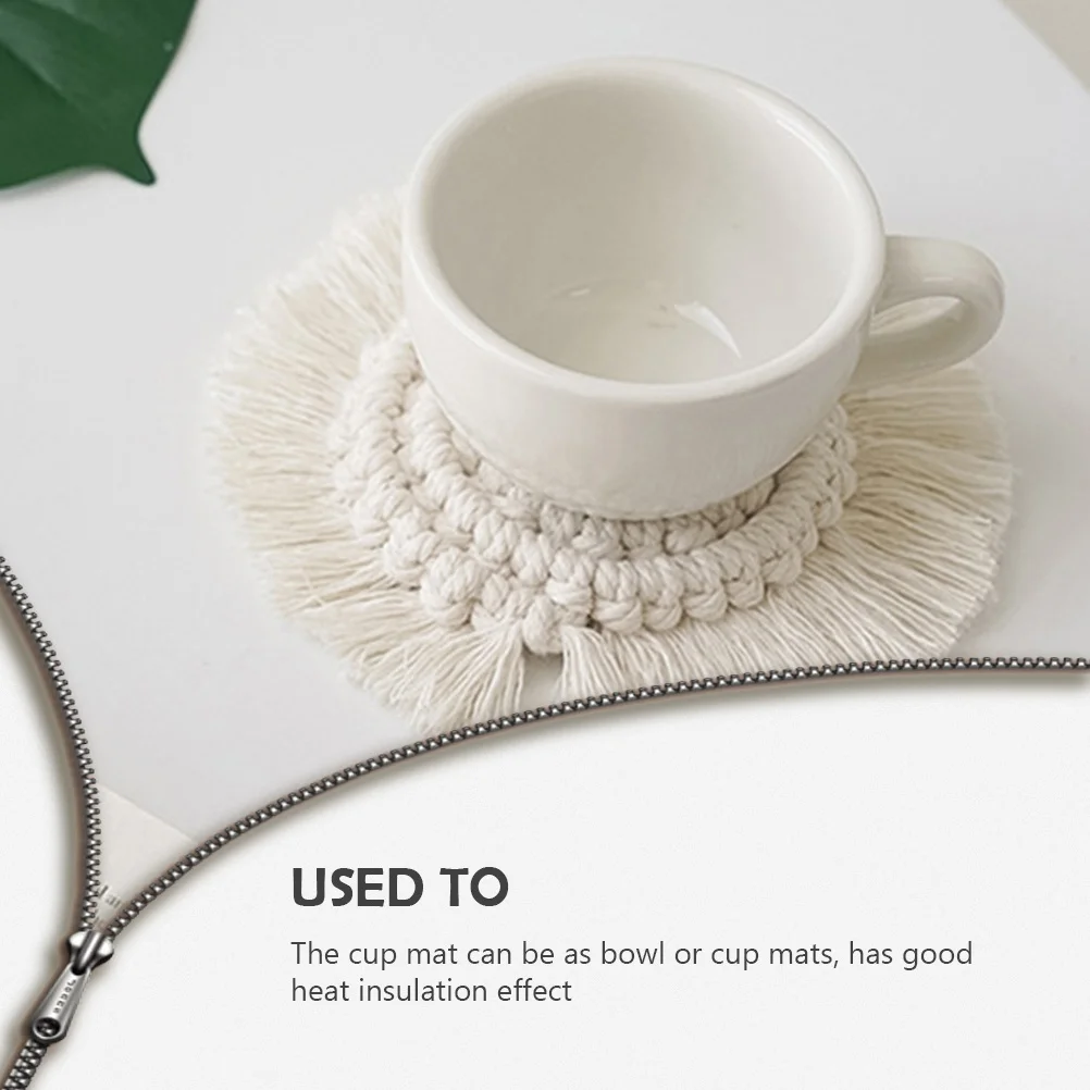 

Nordic Style Cotton Thread Coaster Round Weaving Cup Mat Heat Insulation Table Protector Woven Coffee Mat Tassel Design