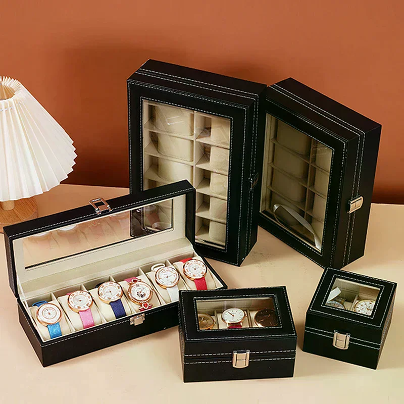 

Watch Box Watch Organizer With Lock Removable Pillows Synthetic Leather Storage Case For Men Travel Gifts