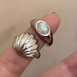 2pcs Trendy Niche Shell Mermaid Princess Rings Set for Women Men Vintage Mermaid Ring Best Friend Ring Fashion Jewelry Gifts
