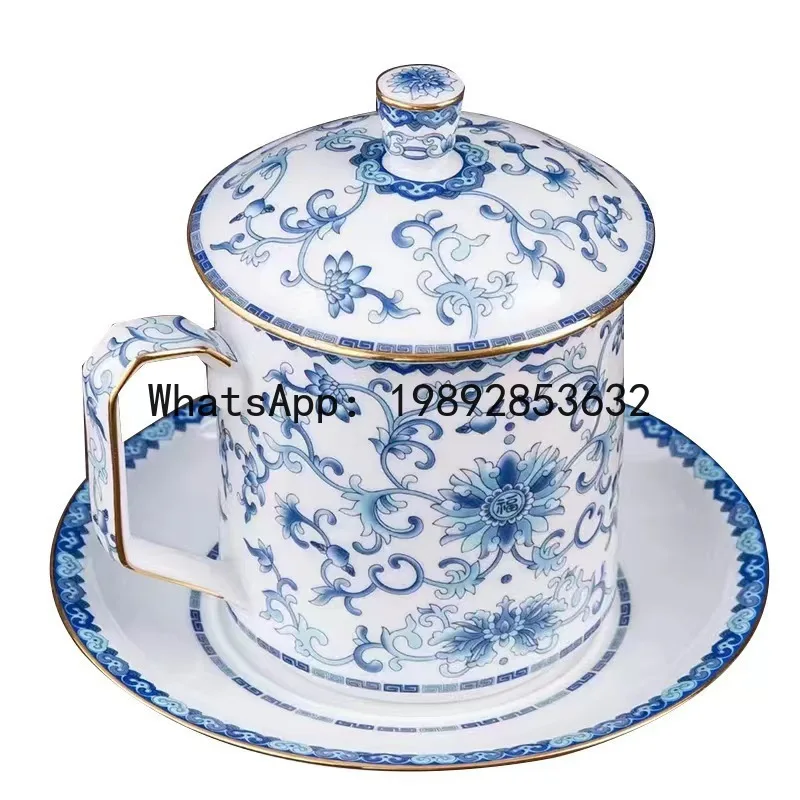 

PYJ Jingdezhen blue and white enamel color teacup office teacup ceramic cup with saucer