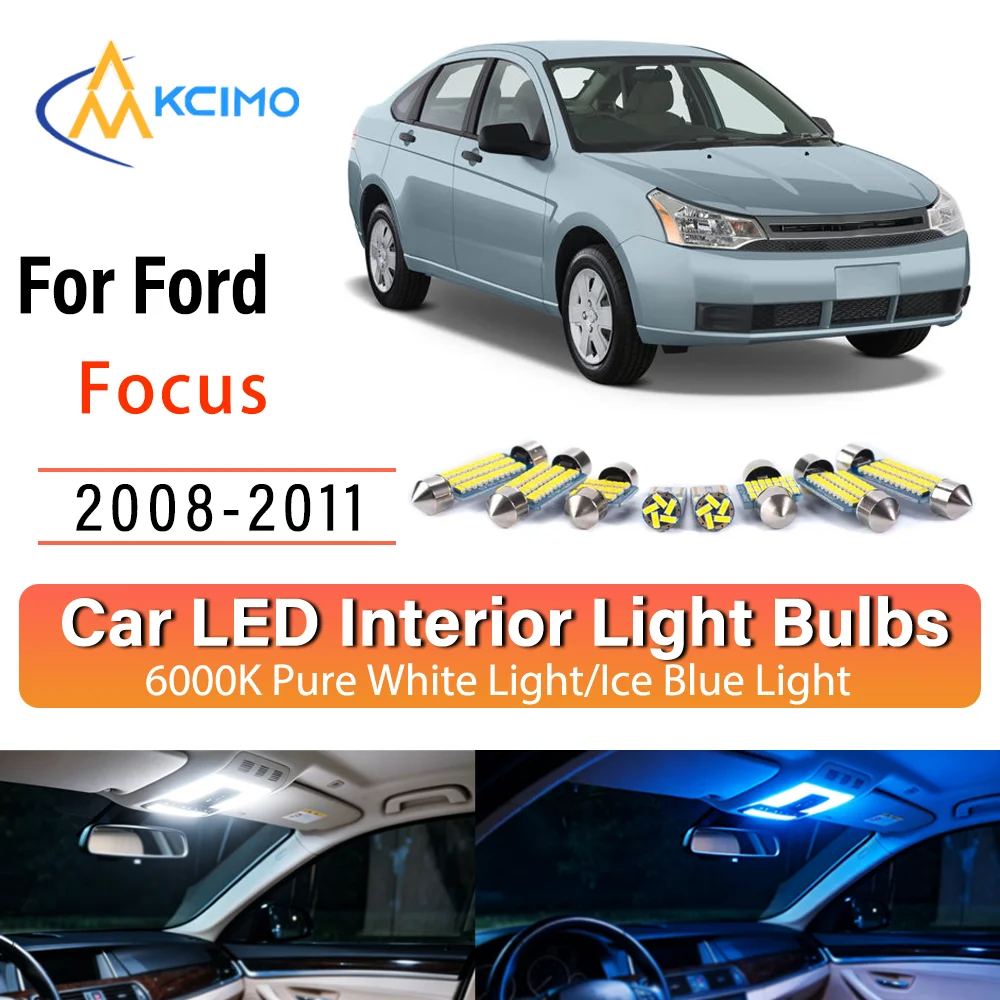 Kit d'éclairage intérieur LED à lueur persistante Plug & Play pour Ford Focus 2008-2011 – Remplacement des lampes de dôme, de lecture et de coffre – Amélioration des éclairages de cabine