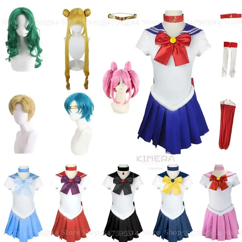 Dorośli dzieci Cosplay Anime kostium marynarza peruka księżyc Tsukino Usagi Meiou Setsuna Chibiusa sukienka kostium na Halloween peruka odzież imprezowa