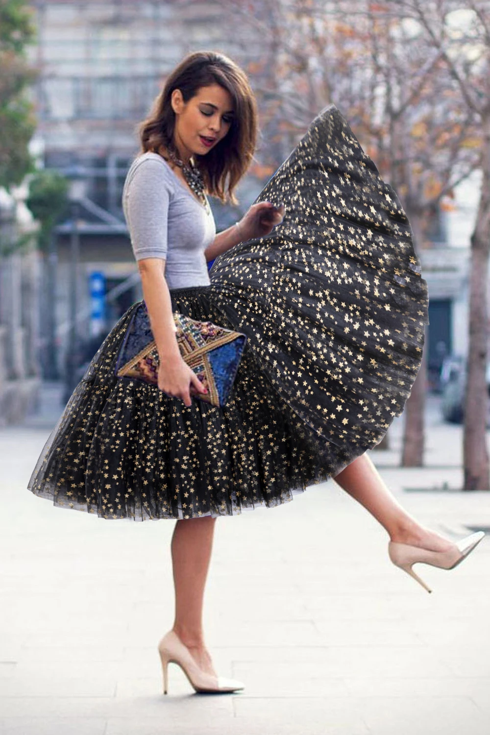 Women Black Short Tulle Tutu Skirts 2024 Multi-layer Midi Puffy Underskirt Fashion Wedding Bridal Petticoat Rockabilly Party image 4