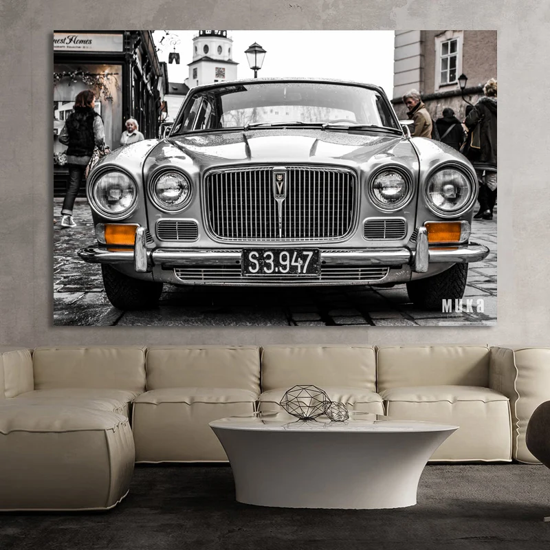 Vintage Car Classic Jaguars xj6 Black and White Picture Supercar Posters and Prints Canvas Painting Wall Art for Home Room Decor