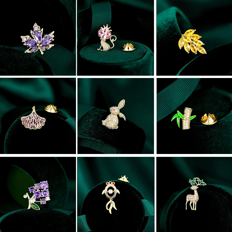 Korean Shiny Zirconia Mermaid Anti-light Buckle Shirt Small Pin Fashion Flower Maple Leaf Gingko Collor Pin for Women Accessori