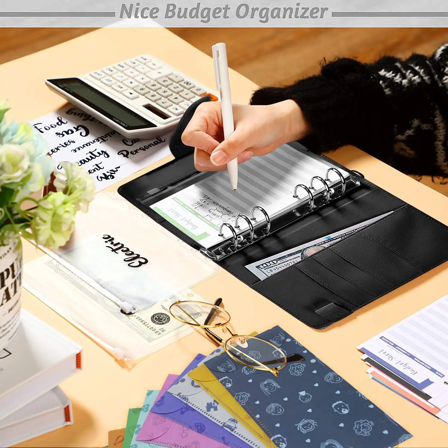 35Pcs A6 Pu Lederen Budget Bindmiddel Notebook Cash Enveloppen System Set, met Bindmiddel Zakken Voor Geld Budget Saving Bill Organizer