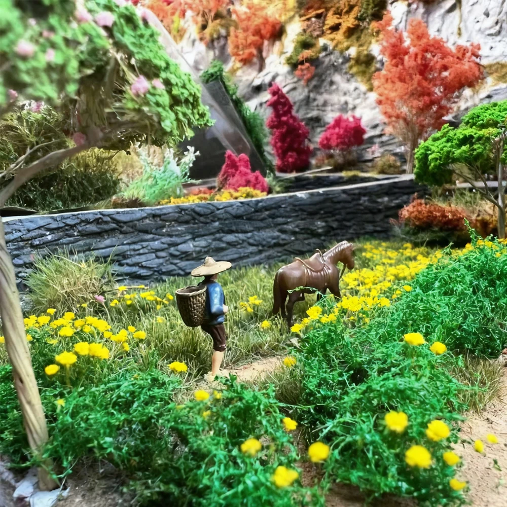 ミニチュア低木と花の群れモデル HO OO N DIY 鉄道列車レイアウト/軍事風景/ウォーゲーム/庭の装飾/ジオラマ用