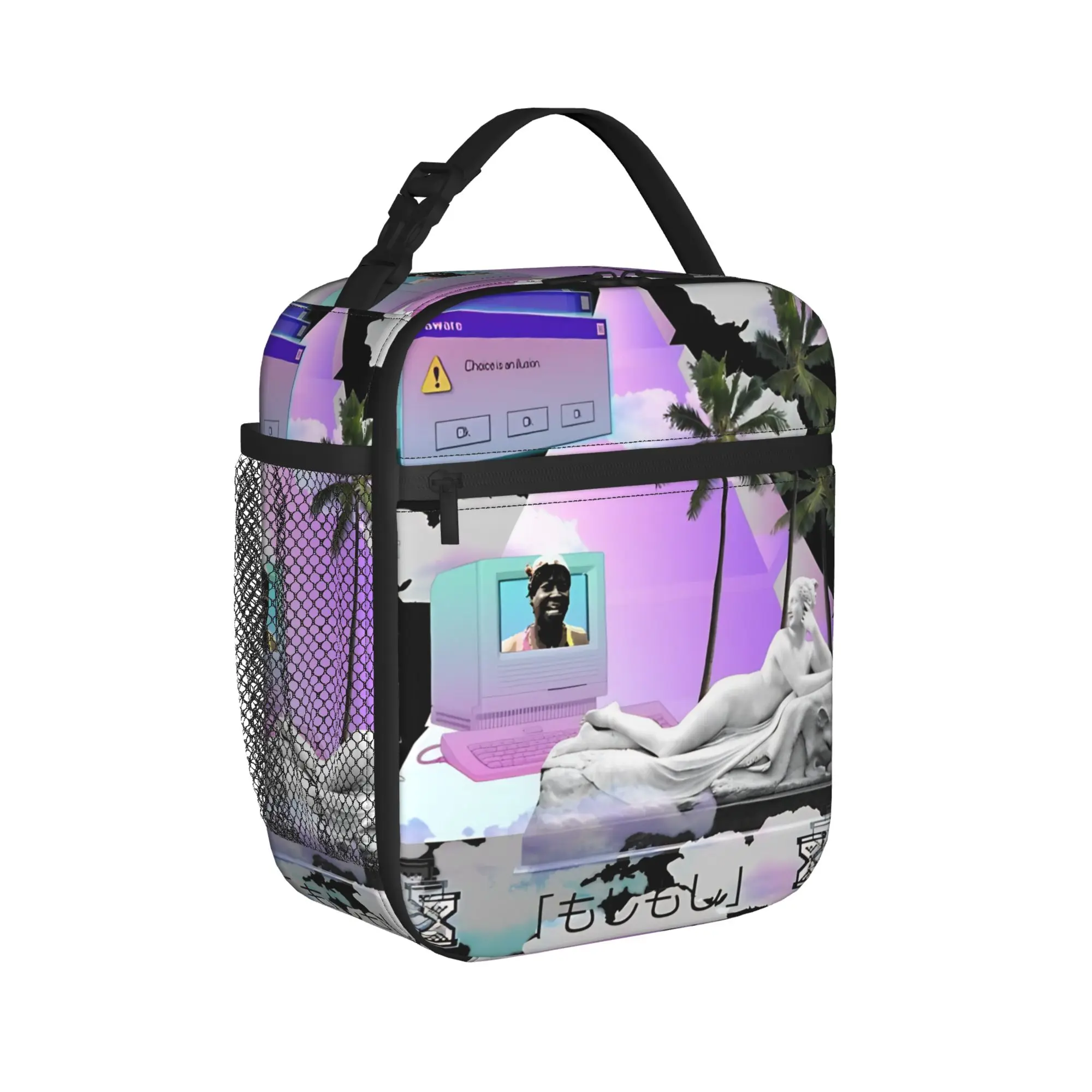 Frutiger Aero World Vaporwave Lunch Bag For Men  Print Lunch Box Leisure Outdoor Picnic Cooler Bag Oxford Tote Food Bags