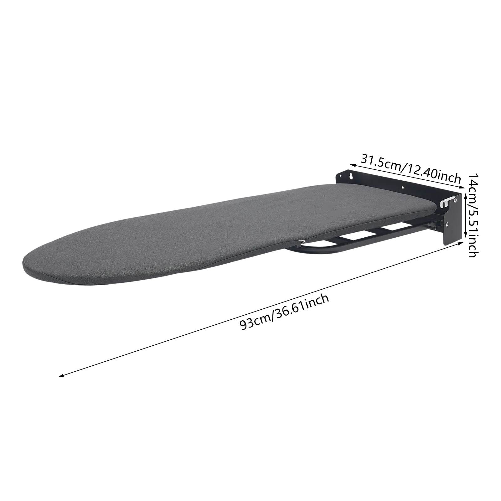 Opvouwbare strijkplank, strijkplank van koolstofstaal met muurbeugel zwart/grijs voor slaapkamers 93 * 31,5 cm